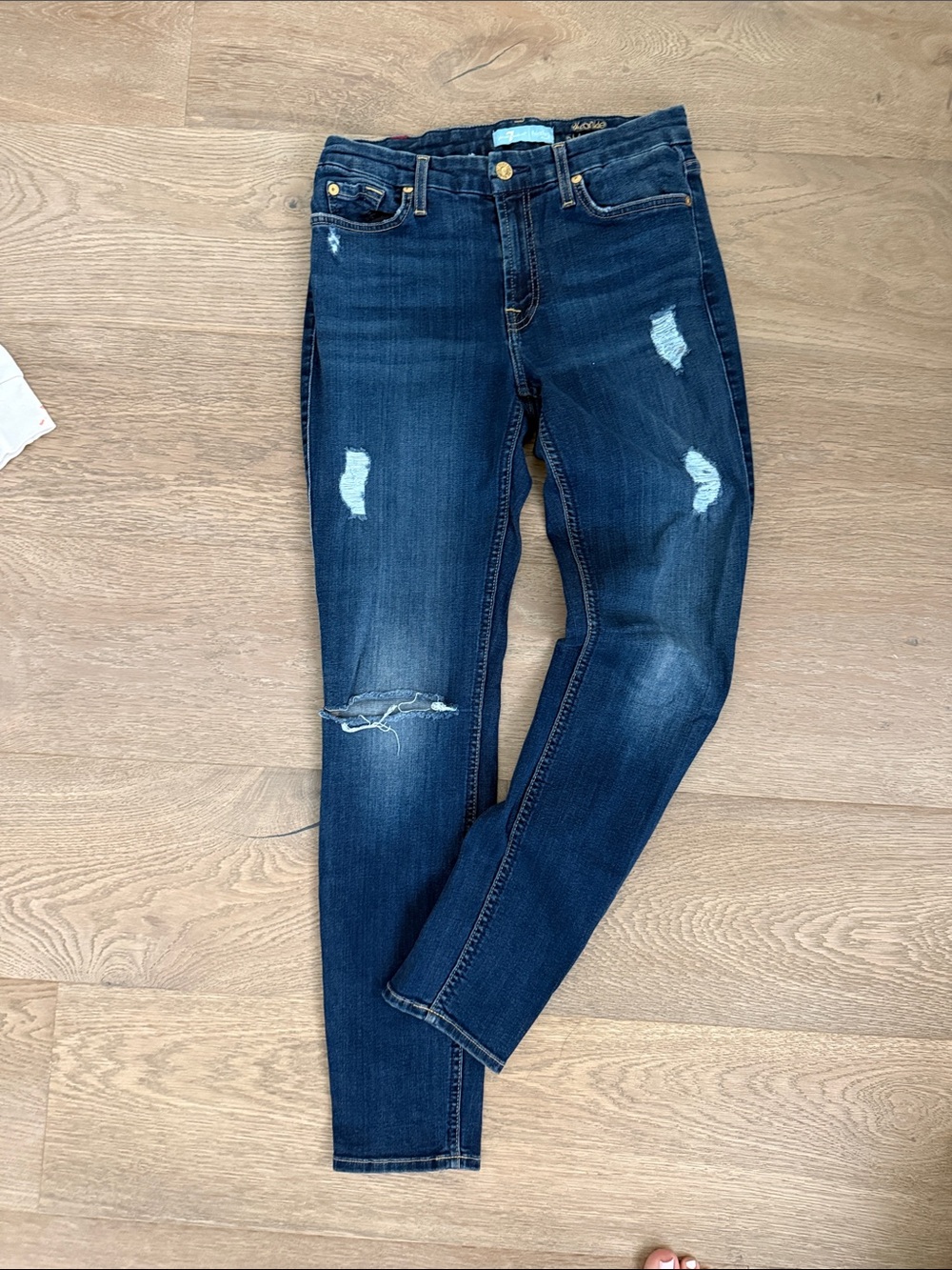 7 For All Mankind Dark Blue Skinny Distressed Jeans